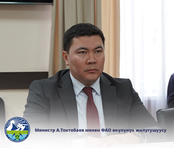Кыргыз Республикасынын Жаратылыш ресурстары, экология жана техникалык көзөмөл министри А.Т. Токтобаевдин БУУнун Азык-түлүк жана айыл чарба уюмунун (ФАО) Кыргыз Республикасындагы өкүлү Олег Гучгельдиев мырза менен жолугушуусу