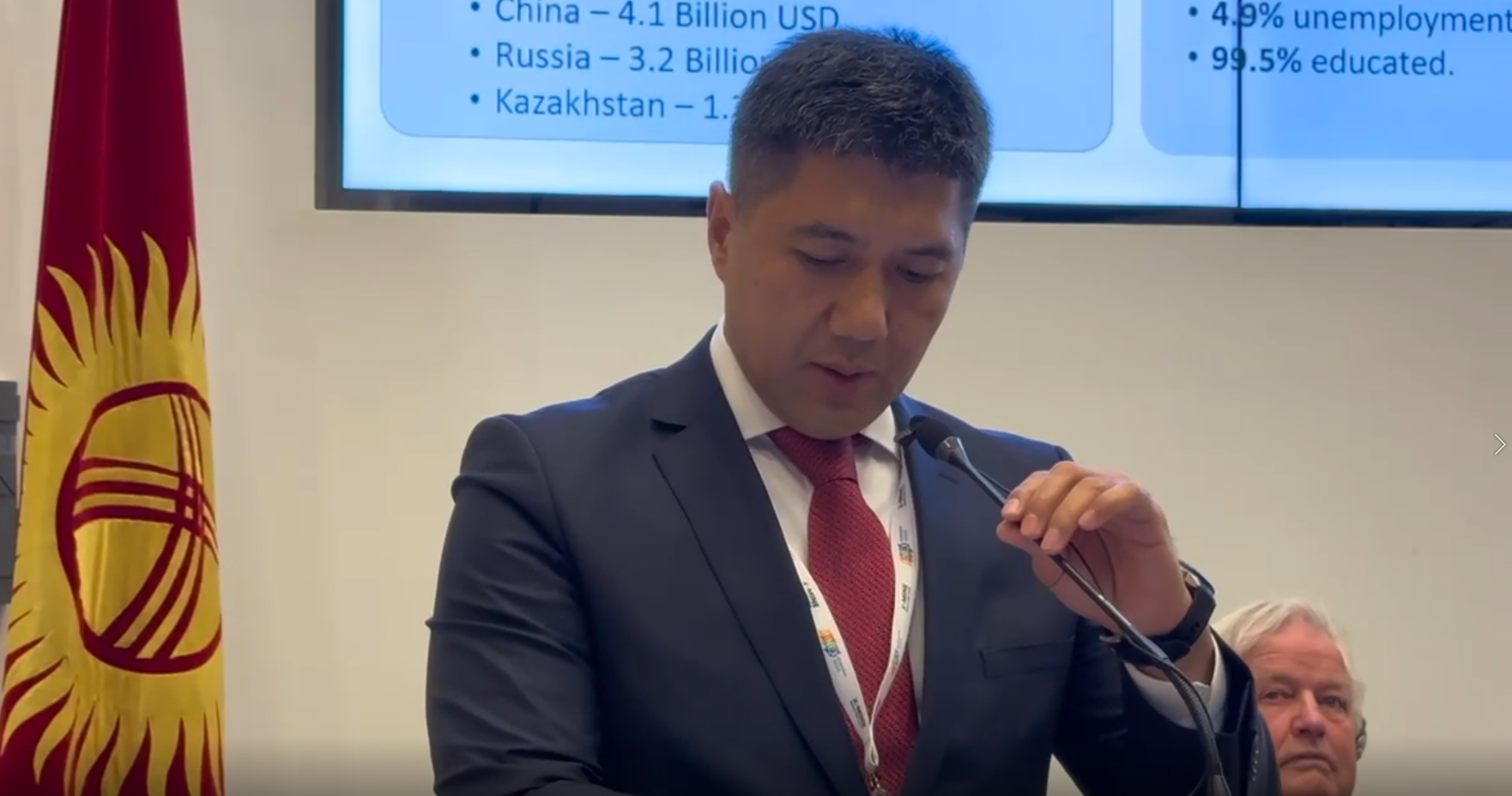 Жаратылыш ресурстары, экология жана техникалык көзөмөл  министри Мелис Тургунбаев Лондон шаарында өткөн “МАЙНЕКС - Евразия 2023” тоо-кен эл аралык конференциясында Кыргызстандын потенциалы тууралуу англис тилинде доклад кылды.